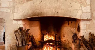 feu de cheminée dans la salle voutée