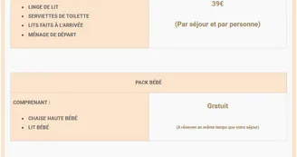 Village vacances - OPTIONS - tarifs 2026